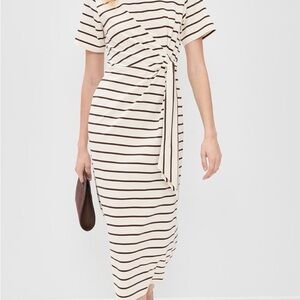 Le Bop Striped Cream and Brown knit Midi Dress- worn once